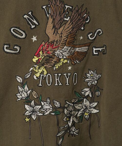 CONVERSE TOKYO（コンバーストウキョウ）の「PIGMENT DYE EMBROIDERY DETROIT JACKET（ミリタリージャケット・レディース・チャコールグレー/オリーブ・MEDIUM/SMALL）」の20枚目の写真