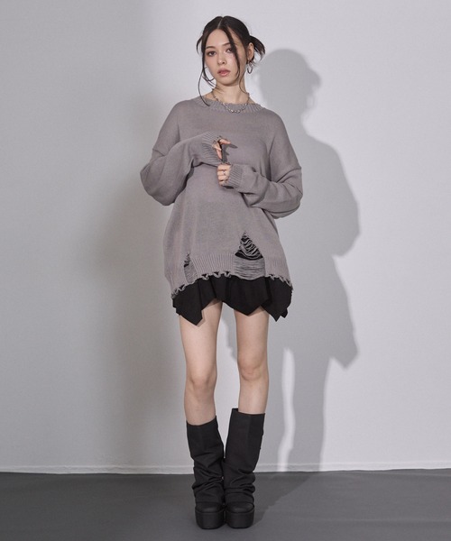 ENVYM（アンビー）の「ダメージスカラップニット（ニット/セーター・レディース・カーキ/グレー・FREE）」の9枚目の写真