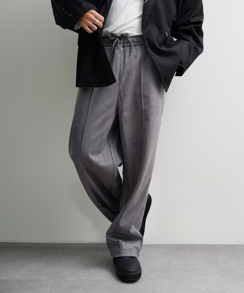 NILWAY（ニルウェイ）の「裏起毛カットスエード イージーワイドスラックス（スウェットパンツ・メンズ・ブラウン/アイボリー/チャコールグレー/ネイビー系・MEDIUM/LARGE）」の2枚目の写真