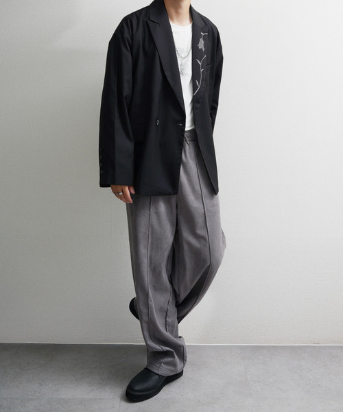 NILWAY（ニルウェイ）の「裏起毛カットスエード イージーワイドスラックス（スウェットパンツ・メンズ・ブラウン/アイボリー/チャコールグレー/ネイビー系・MEDIUM/LARGE）」の13枚目の写真