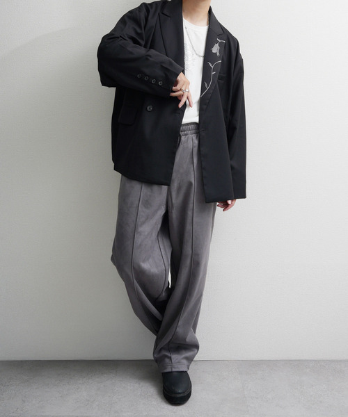 NILWAY（ニルウェイ）の「裏起毛カットスエード イージーワイドスラックス（スウェットパンツ・メンズ・ブラウン/アイボリー/チャコールグレー/ネイビー系・MEDIUM/LARGE）」の14枚目の写真