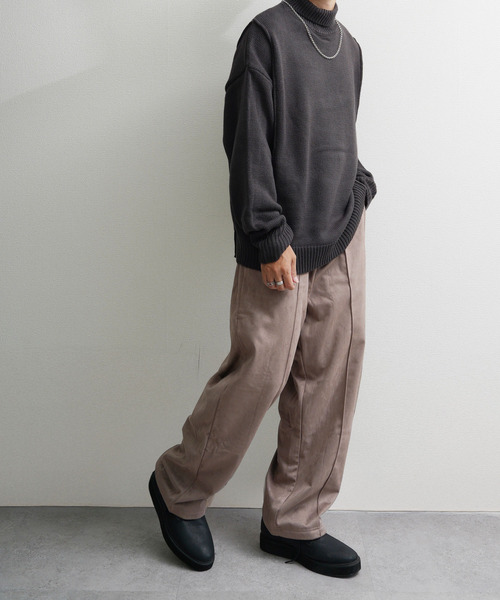 セール】裏起毛カットスエード イージーワイドスラックス（スウェット