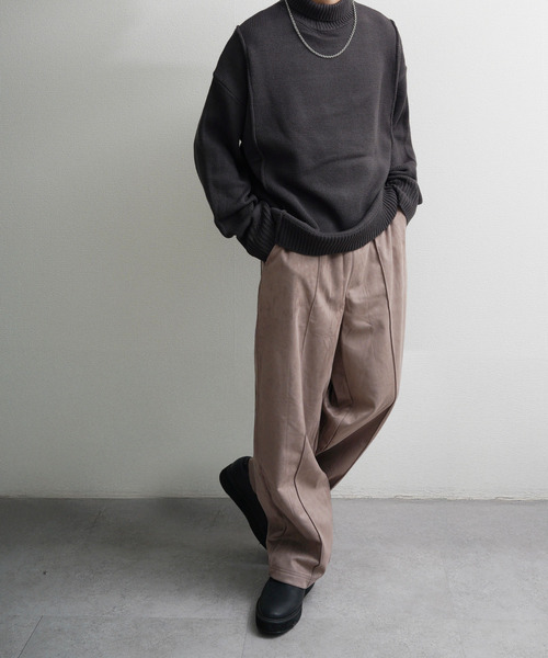 NILWAY（ニルウェイ）の「裏起毛カットスエード イージーワイドスラックス（スウェットパンツ・メンズ・ブラウン/アイボリー/チャコールグレー/ネイビー系・MEDIUM/LARGE）」の5枚目の写真