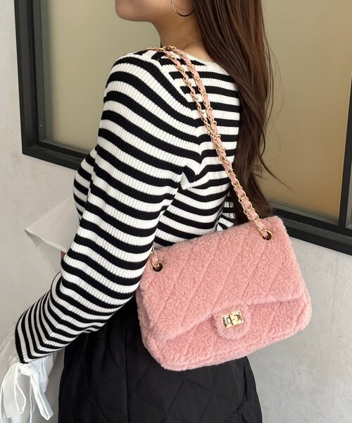 prose verse（プロズヴェール）の「ボアキルティングショルダーバッグ（ショルダーバッグ・レディース・アイボリー/ブラック/ピンク・FREE）」の12枚目の写真