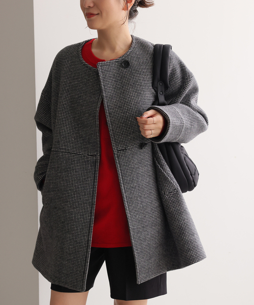 スーパー140ビーバーノーカラーミドルコート（ノーカラーコート