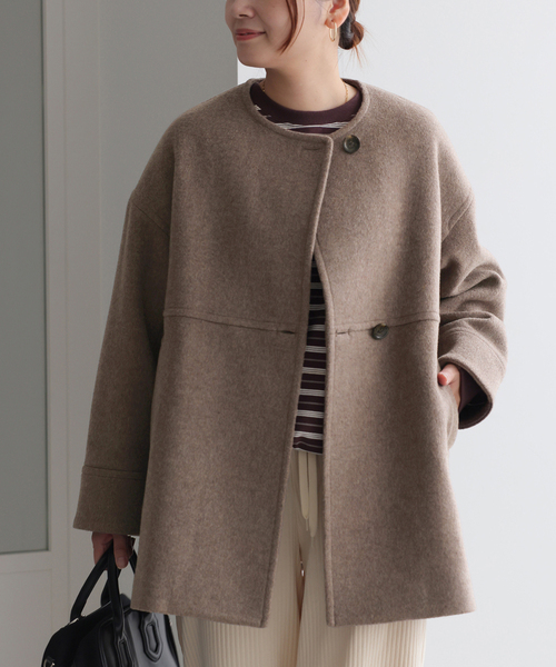 スーパー140ビーバーノーカラーミドルコート（ノーカラーコート