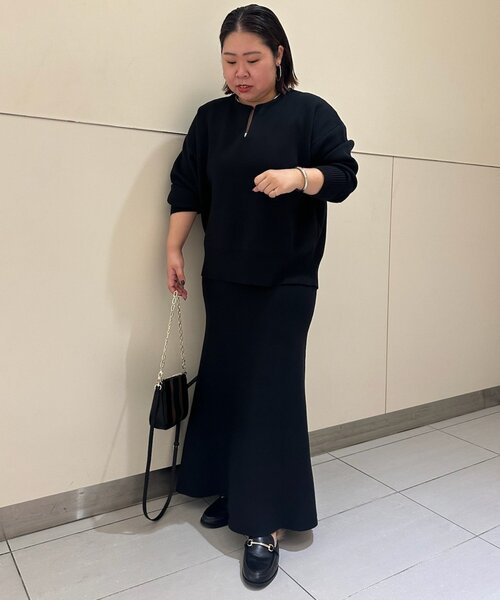 【美品】ラウンジドレス　スウェットライクスキッパーニット　ブラック セール】【@_shirabe.s_コラボ】スウェットライクスキッパーニット