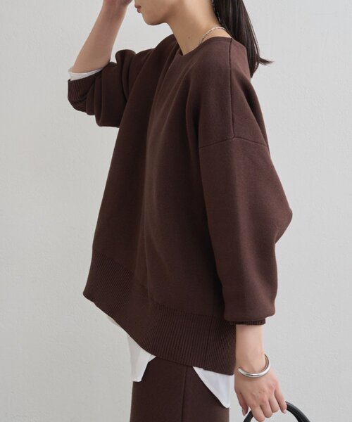 ラウンジドレス　スウェットライクスキッパーニット　ブラウン セール】【@_shirabe.s_コラボ】スウェットライクスキッパーニット