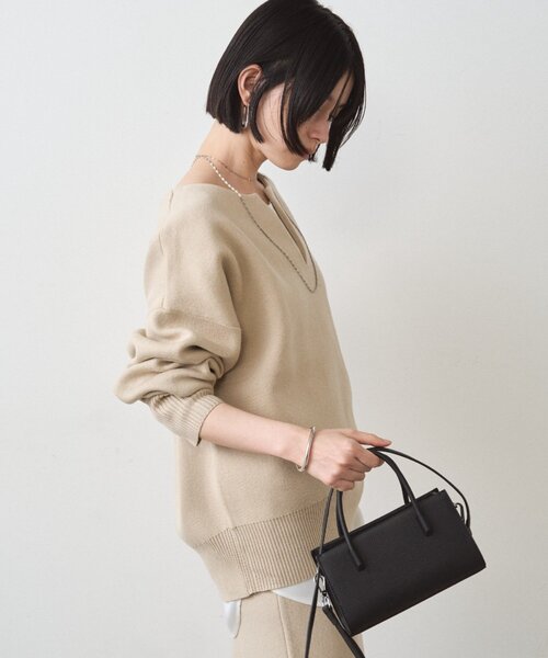 ラウンジドレス　スウェットライクスキッパーニット　ブラウン shirabe.s_コラボ】スウェットライクスキッパーニット（ニット