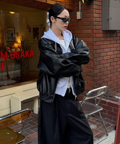 セール】【Chikashitsu +】bomber synthetic material jacket