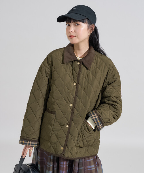 FREAK'S STORE（フリークスストア）の「PRIMALOFT ダイヤキルト 襟付きミドルコート/プリマロフト ジャケット（ブルゾン・レディース・ブラウン/オリーブ/ブラック・ﾌﾘ-）」の3枚目の写真