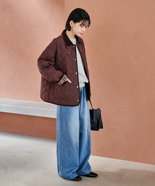 FREAK'S STORE（フリークスストア）の「PRIMALOFT ダイヤキルト 襟付きミドルコート/プリマロフト ジャケット（ブルゾン・レディース・ブラウン/オリーブ/ブラック・ﾌﾘ-）」の4枚目の写真