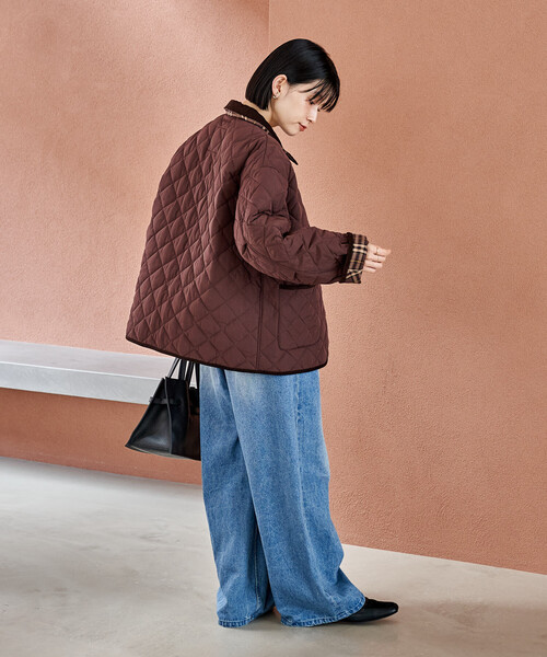 FREAK'S STORE（フリークスストア）の「PRIMALOFT ダイヤキルト 襟付きミドルコート/プリマロフト ジャケット（ブルゾン・レディース・ブラウン/オリーブ/ブラック・ﾌﾘ-）」の4枚目の写真