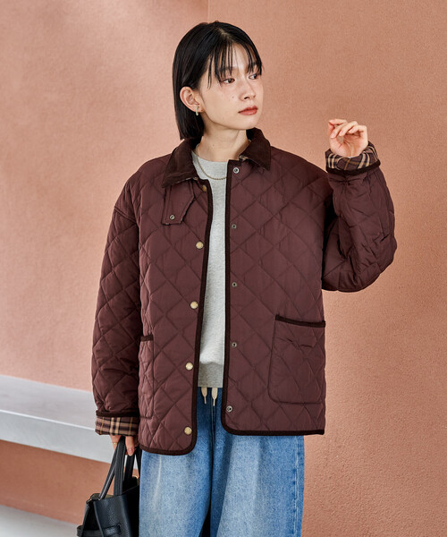 FREAK'S STORE（フリークスストア）の「PRIMALOFT ダイヤキルト 襟付きミドルコート/プリマロフト ジャケット（ブルゾン・レディース・ブラウン/オリーブ/ブラック・ﾌﾘ-）」の6枚目の写真