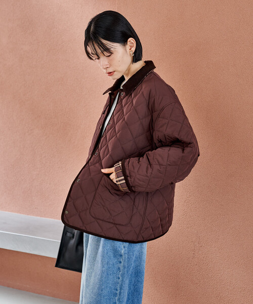 FREAK'S STORE（フリークスストア）の「PRIMALOFT ダイヤキルト 襟付きミドルコート/プリマロフト ジャケット（ブルゾン・レディース・ブラウン/オリーブ/ブラック・ﾌﾘ-）」の8枚目の写真