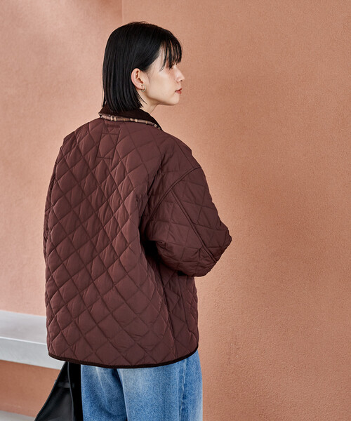 FREAK'S STORE（フリークスストア）の「PRIMALOFT ダイヤキルト 襟付きミドルコート/プリマロフト ジャケット（ブルゾン・レディース・ブラウン/オリーブ/ブラック・ﾌﾘ-）」の9枚目の写真