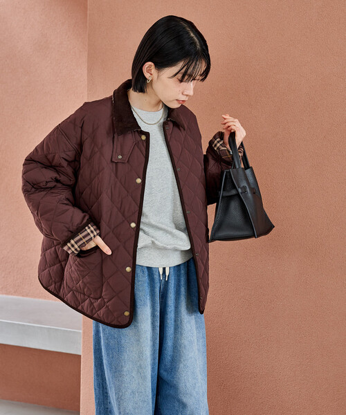 FREAK'S STORE（フリークスストア）の「PRIMALOFT ダイヤキルト 襟付きミドルコート/プリマロフト ジャケット（ブルゾン・レディース・ブラウン/オリーブ/ブラック・ﾌﾘ-）」の11枚目の写真