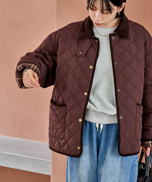 FREAK'S STORE（フリークスストア）の「PRIMALOFT ダイヤキルト 襟付きミドルコート/プリマロフト ジャケット（ブルゾン・レディース・ブラウン/オリーブ/ブラック・ﾌﾘ-）」の12枚目の写真