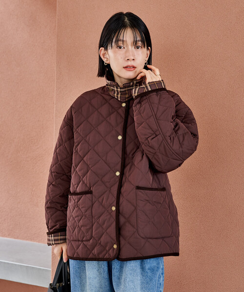 FREAK'S STORE（フリークスストア）の「PRIMALOFT ダイヤキルト 襟付きミドルコート/プリマロフト ジャケット（ブルゾン・レディース・ブラウン/オリーブ/ブラック・ﾌﾘ-）」の14枚目の写真