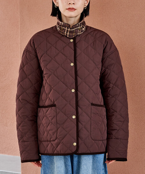 FREAK'S STORE（フリークスストア）の「PRIMALOFT ダイヤキルト 襟付きミドルコート/プリマロフト ジャケット（ブルゾン・レディース・ブラウン/オリーブ/ブラック・ﾌﾘ-）」の19枚目の写真