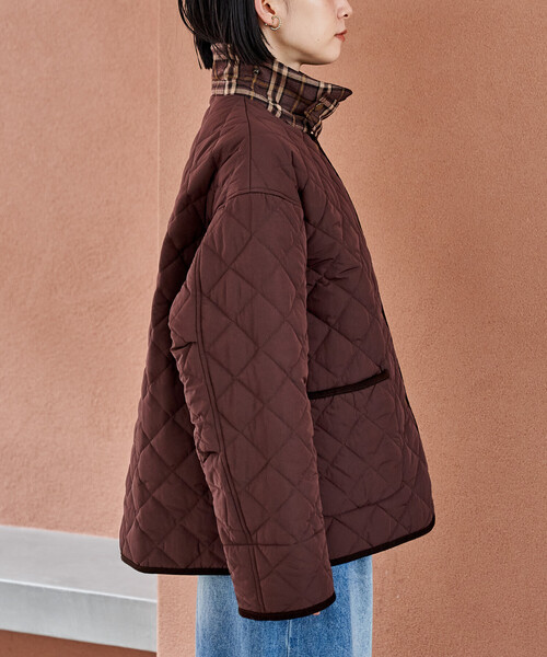 FREAK'S STORE（フリークスストア）の「PRIMALOFT ダイヤキルト 襟付きミドルコート/プリマロフト ジャケット（ブルゾン・レディース・ブラウン/オリーブ/ブラック・ﾌﾘ-）」の20枚目の写真