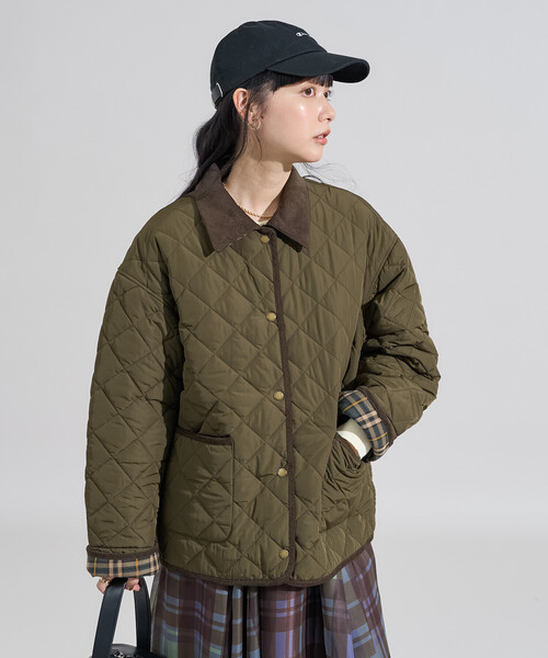 FREAK'S STORE（フリークスストア）の「PRIMALOFT ダイヤキルト 襟付きミドルコート/プリマロフト ジャケット（ブルゾン・レディース・ブラウン/オリーブ/ブラック・ﾌﾘ-）」の22枚目の写真