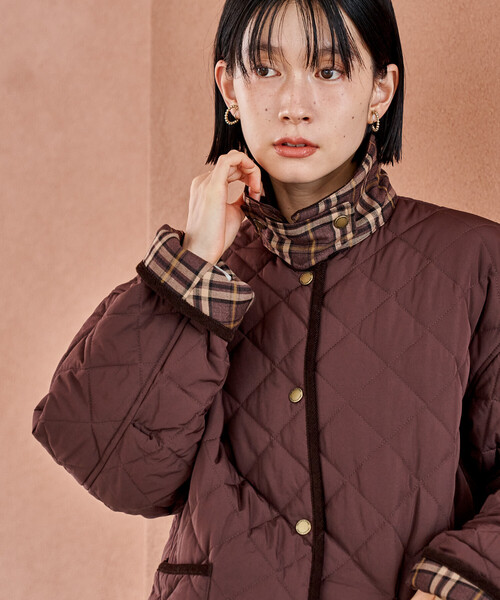 タイムセール2/28値下プリスティン　ヤクコットンジャケット PRIMALOFT ダイヤキルト 襟付きミドルコート/プリマロフト ジャケット