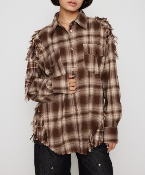 LAGUA GEM（ラグアジェム）の「CRASH CHECK シャツ（シャツ/ブラウス・レディース・ブラック/ブラウン・FREE）」の2枚目の写真