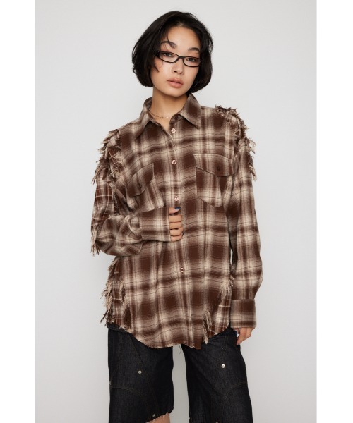 LAGUA GEM（ラグアジェム）の「CRASH CHECK シャツ（シャツ/ブラウス・レディース・ブラック/ブラウン・FREE）」の5枚目の写真