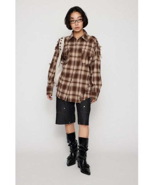 LAGUA GEM（ラグアジェム）の「CRASH CHECK シャツ（シャツ/ブラウス・レディース・ブラック/ブラウン・FREE）」の6枚目の写真