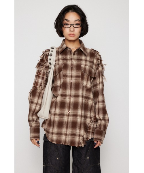 LAGUA GEM（ラグアジェム）の「CRASH CHECK シャツ（シャツ/ブラウス・レディース・ブラック/ブラウン・FREE）」の4枚目の写真