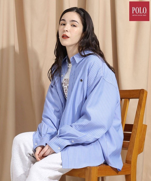 POLO BCS（ポロ ビーシーエス）の「【POLO BCS/ポロ・ビーシーエス】別注/BIGストライプシャツ（シャツ/ブラウス・レディース・ブルー/その他23・FREE）」の2枚目の写真