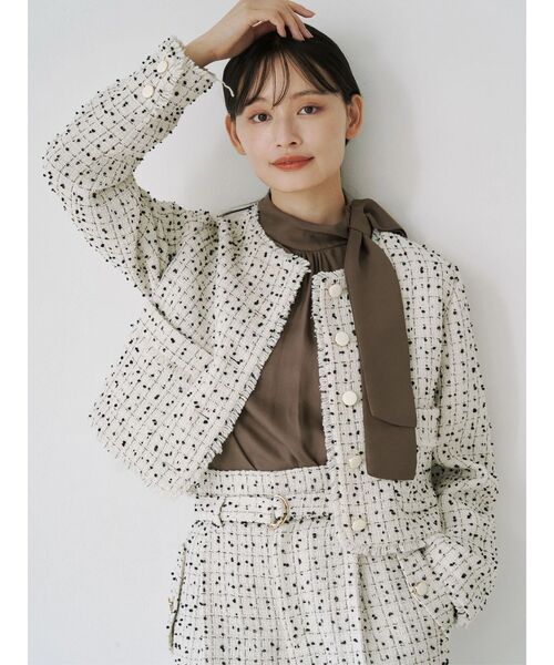 TONAL(トーナル)の「ツイードクルージャケット(ノーカラージャケット・レディース・ブラック/オフホワイト・MEDIUM)」の4枚目の写真