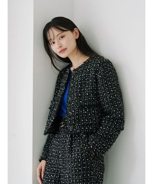 TONAL(トーナル)の「ツイードクルージャケット(ノーカラージャケット・レディース・ブラック/オフホワイト・MEDIUM)」の7枚目の写真