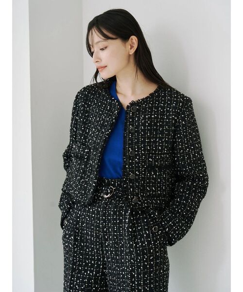 TONAL(トーナル)の「ツイードクルージャケット(ノーカラージャケット・レディース・ブラック/オフホワイト・MEDIUM)」の8枚目の写真