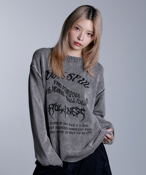 MSG（エムエスジー）の「ヘビーウェイトヴィンテージ加工 天竺編みグラフィックニット【UNISEX】（ニット/セーター・メンズ・ブラック系/グレー系/ワイン系/ブラック・S/M/L/XL）」の3枚目の写真