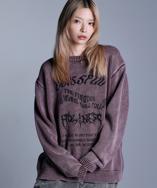 MSG（エムエスジー）の「ヘビーウェイトヴィンテージ加工 天竺編みグラフィックニット【UNISEX】（ニット/セーター・メンズ・ブラック系/グレー系/ワイン系/ブラック・S/M/L/XL）」の4枚目の写真