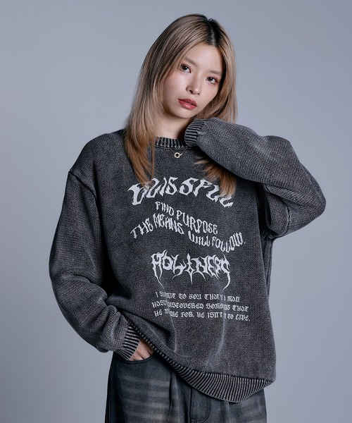 MSG（エムエスジー）の「ヘビーウェイトヴィンテージ加工 天竺編みグラフィックニット【UNISEX】（ニット/セーター・メンズ・ブラック系/グレー系/ワイン系/ブラック・S/M/L/XL）」の13枚目の写真