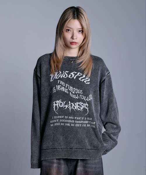 MSG（エムエスジー）の「ヘビーウェイトヴィンテージ加工 天竺編みグラフィックニット【UNISEX】（ニット/セーター・メンズ・ブラック系/グレー系/ワイン系/ブラック・S/M/L/XL）」の12枚目の写真