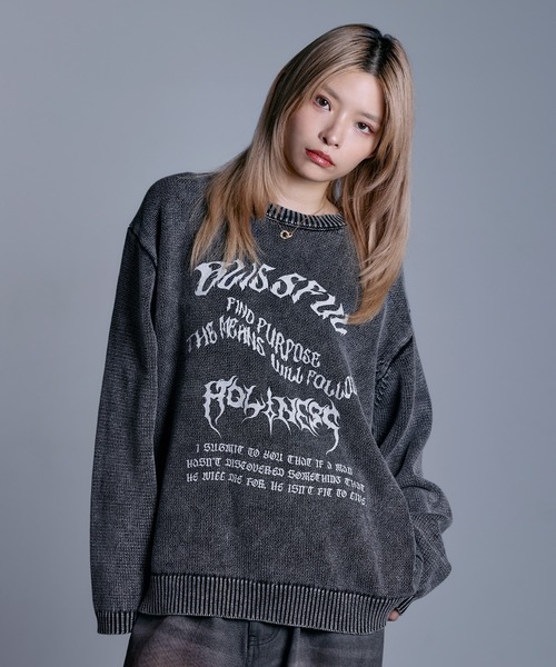 MSG（エムエスジー）の「ヘビーウェイトヴィンテージ加工 天竺編みグラフィックニット【UNISEX】（ニット/セーター・メンズ・ブラック系/グレー系/ワイン系/ブラック・S/M/L/XL）」の11枚目の写真