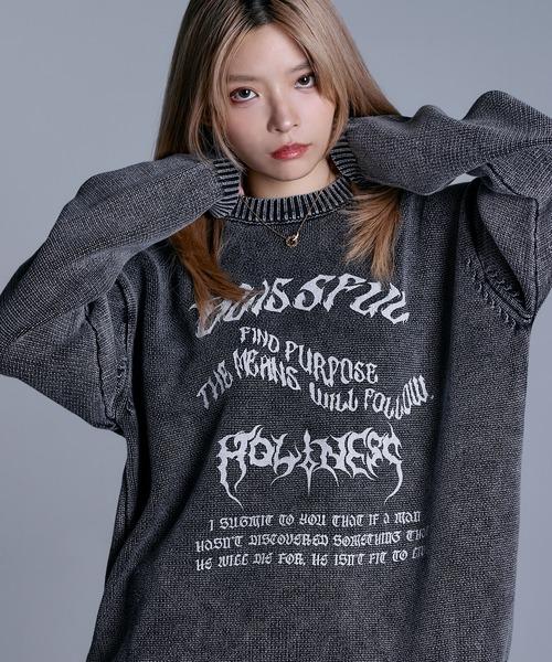 MSG（エムエスジー）の「ヘビーウェイトヴィンテージ加工 天竺編みグラフィックニット【UNISEX】（ニット/セーター・メンズ・ブラック系/グレー系/ワイン系/ブラック・S/M/L/XL）」の10枚目の写真