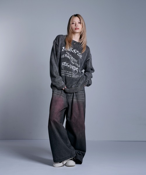 MSG（エムエスジー）の「ヘビーウェイトヴィンテージ加工 天竺編みグラフィックニット【UNISEX】（ニット/セーター・メンズ・ブラック系/グレー系/ワイン系/ブラック・S/M/L/XL）」の8枚目の写真