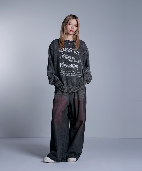 MSG（エムエスジー）の「ヘビーウェイトヴィンテージ加工 天竺編みグラフィックニット【UNISEX】（ニット/セーター・メンズ・ブラック系/グレー系/ワイン系/ブラック・S/M/L/XL）」の7枚目の写真