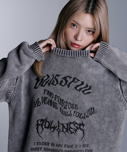 MSG（エムエスジー）の「ヘビーウェイトヴィンテージ加工 天竺編みグラフィックニット【UNISEX】（ニット/セーター・メンズ・ブラック系/グレー系/ワイン系/ブラック・S/M/L/XL）」の21枚目の写真