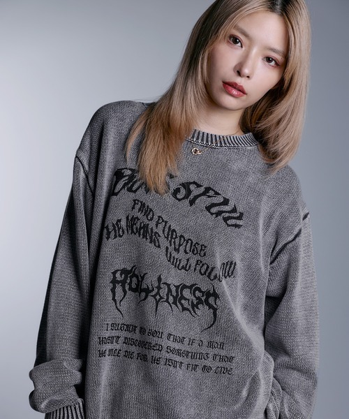 MSG（エムエスジー）の「ヘビーウェイトヴィンテージ加工 天竺編みグラフィックニット【UNISEX】（ニット/セーター・メンズ・ブラック系/グレー系/ワイン系/ブラック・S/M/L/XL）」の20枚目の写真