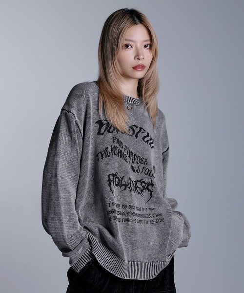 MSG（エムエスジー）の「ヘビーウェイトヴィンテージ加工 天竺編みグラフィックニット【UNISEX】（ニット/セーター・メンズ・ブラック系/グレー系/ワイン系/ブラック・S/M/L/XL）」の19枚目の写真