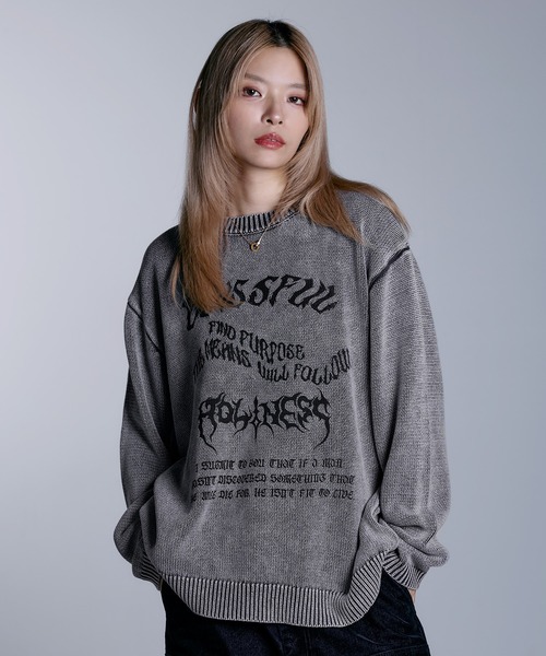 MSG（エムエスジー）の「ヘビーウェイトヴィンテージ加工 天竺編みグラフィックニット【UNISEX】（ニット/セーター・メンズ・ブラック系/グレー系/ワイン系/ブラック・S/M/L/XL）」の18枚目の写真