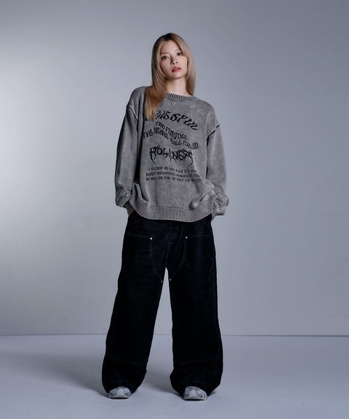 MSG（エムエスジー）の「ヘビーウェイトヴィンテージ加工 天竺編みグラフィックニット【UNISEX】（ニット/セーター・メンズ・ブラック系/グレー系/ワイン系/ブラック・S/M/L/XL）」の17枚目の写真