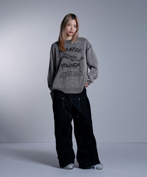 MSG（エムエスジー）の「ヘビーウェイトヴィンテージ加工 天竺編みグラフィックニット【UNISEX】（ニット/セーター・メンズ・ブラック系/グレー系/ワイン系/ブラック・S/M/L/XL）」の15枚目の写真