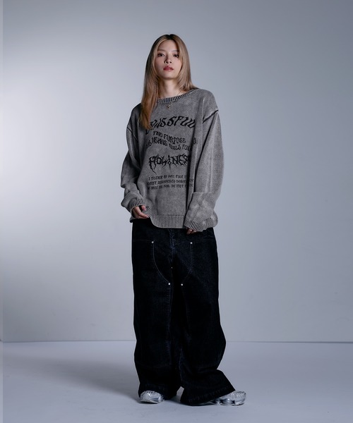 MSG（エムエスジー）の「ヘビーウェイトヴィンテージ加工 天竺編みグラフィックニット【UNISEX】（ニット/セーター・メンズ・ブラック系/グレー系/ワイン系/ブラック・S/M/L/XL）」の14枚目の写真